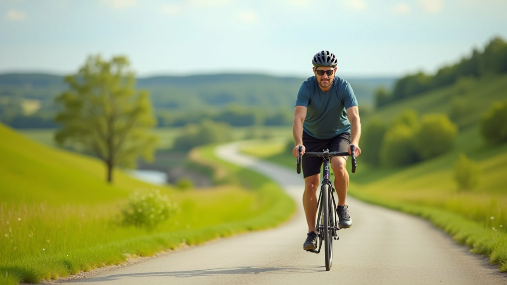 Cyklista jedoucí po rovné trase kolem řeky Bečvy, zelená krajina s loukami